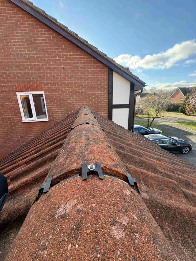 Tiled roof with ridge tiles