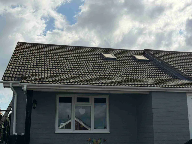 Tiled roof with ridge tiles