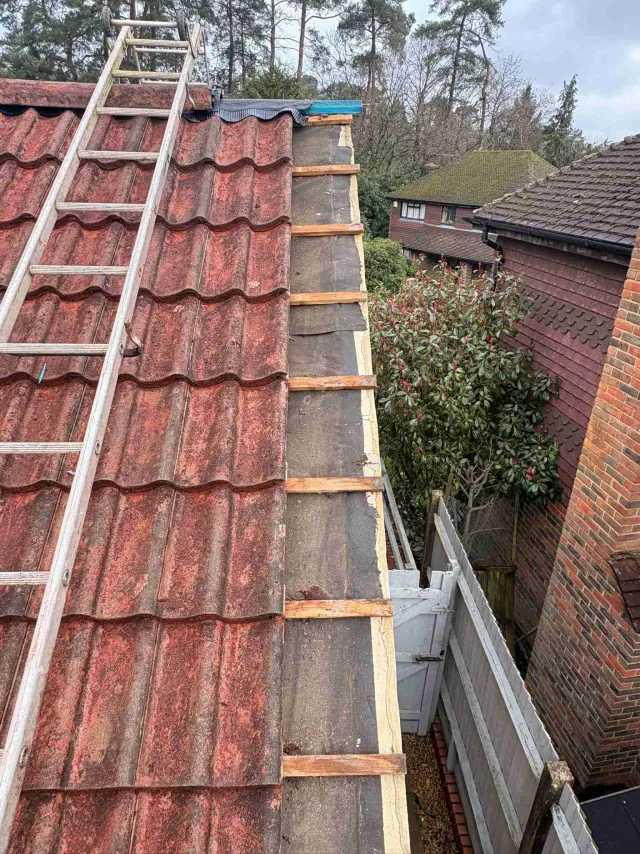Tiled roof with ridge tiles