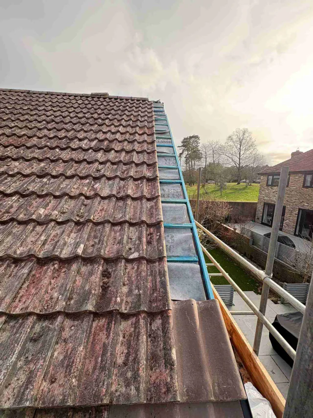 Tiled roof with ridge tiles
